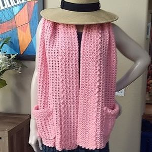 Crochet Pink Pocket wrap shawl - handmade